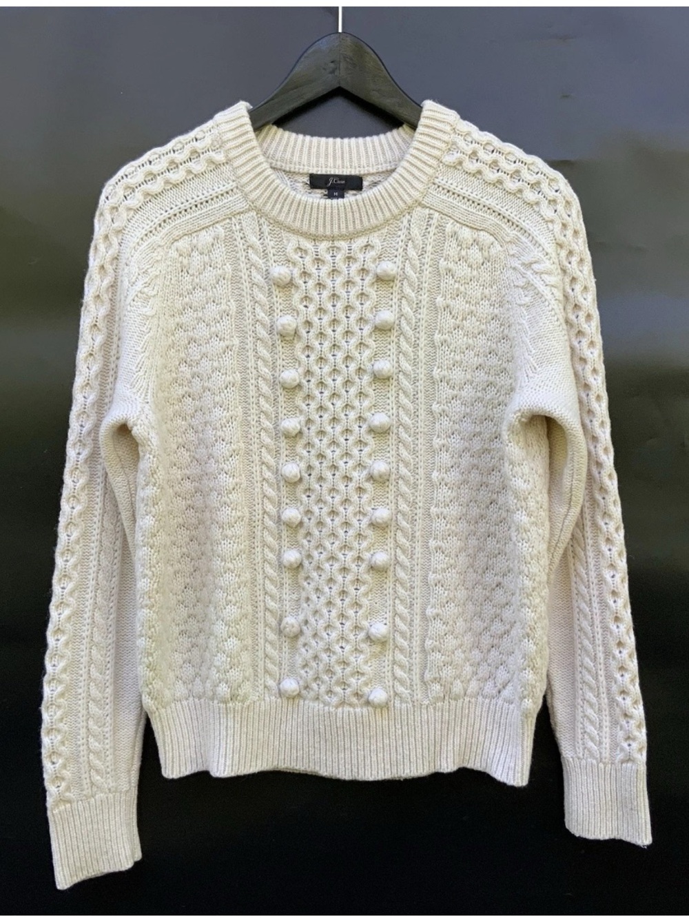 J.Crew Popcorn Cable Knit Sweater Women’s M Ivory Wool Blend Fisherman